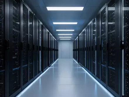 Ein minimalistischer, modern beleuchteter Serverraum mit dunklen Rack-Systemen in einer sauberen, technologischen Umgebung. - Foto: über boerse-global.de