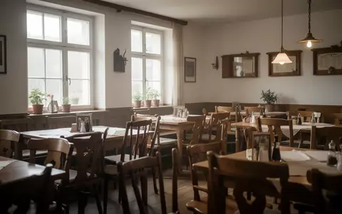 Leerer Gastraum eines traditionellen deutschen Restaurants mit Holztischen und Stühlen bei natürlichem Lichteinfall. - Foto: über boerse-global.de