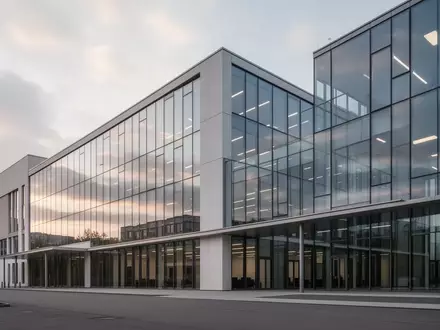 Moderne Bürogebäude-Fassade in Deutschland bei bewölktem Himmel, die Stabilität und wirtschaftliche Erholung symbolisiert. - Foto: über boerse-global.de