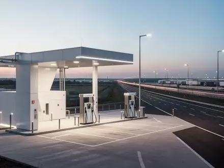 Moderne Wasserstoff-Tankinfrastruktur an einem Logistik-Knotenpunkt in der Dämmerung. - Foto: über boerse-global.de