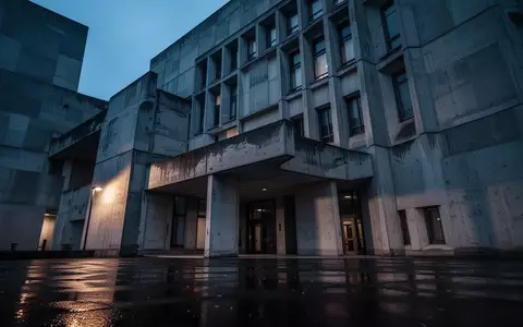 Die nächtliche Fassade eines massiven, grauen Verwaltungsgebäudes aus Beton bei Dämmerung. - Foto: über boerse-global.de