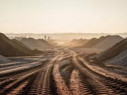 Eine weitläufige Baustelle mit Erdhaufen und Reifenspuren im goldenen Licht der Abendsonne. - Foto: über boerse-global.de