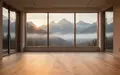 Ein minimalistischer Yogaraum mit Blick auf eine neblige Alpenlandschaft bei Sonnenaufgang. - Foto: über boerse-global.de