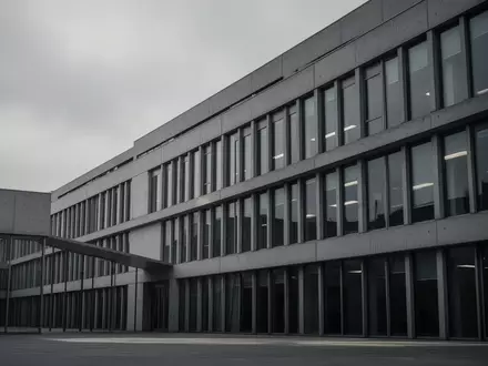 Ein modernes, minimalistisches Verwaltungsgebäude aus Beton und Glas vor einem bewölkten Himmel. - Foto: über boerse-global.de