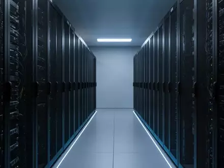Ein moderner, minimalistischer Serverraum mit dunklen Server-Racks in einer ruhigen, kühlen Beleuchtung. - Foto: über boerse-global.de