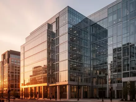 Moderne Architektur eines Bürogebäudes in Stamford, Connecticut, im warmen Licht der Abendsonne. - Foto: über boerse-global.de