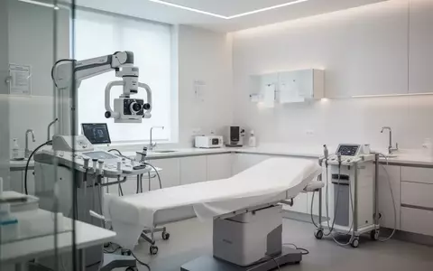Ein klinischer Untersuchungsraum in einer dermatologischen Praxis mit moderner Medizintechnik in neutralem, hellem Licht. - Foto: über boerse-global.de