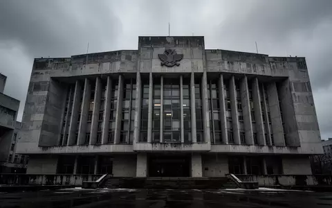 Eine monumentale, graue Betonfassade eines Regierungsgebäudes unter einem wolkenverhangenen Himmel. - Foto: über boerse-global.de