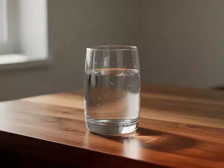 Ein Glas mit klarem Wasser auf einem Holztisch in einem hellen, ruhigen Raum als Symbol für einen gesunden Lebensstil. - Foto: über boerse-global.de