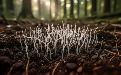 Nahaufnahme von Pilzmyzel in dunklem Waldboden mit weichem, natürlichem Licht. - Foto: über boerse-global.de
