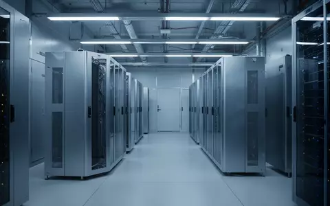 Moderne, minimalistische Serverarchitektur in einem klimatisierten Raum mit blauer Beleuchtung. - Foto: über boerse-global.de
