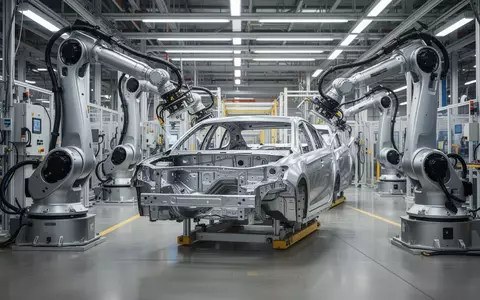 Eine moderne, hochmoderne Fertigungslinie in einer Automobilfabrik mit Industrierobotern an einem Fahrzeugchassis. - Foto: über boerse-global.de