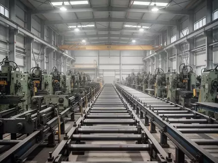 Innenansicht einer modernen Industriehalle mit Fertigungsanlagen und Maschinen ohne Personen. - Foto: über boerse-global.de