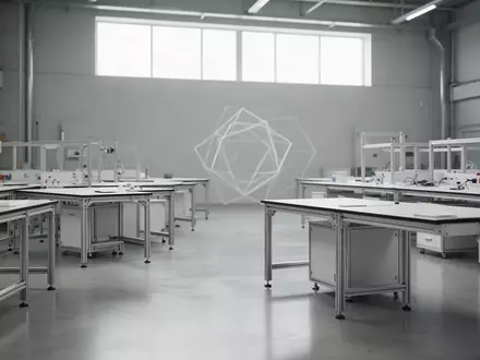Ein minimalistisches, helles Industrielabor mit sauberen Arbeitsflächen und neutralem, modernem Design. - Foto: über boerse-global.de
