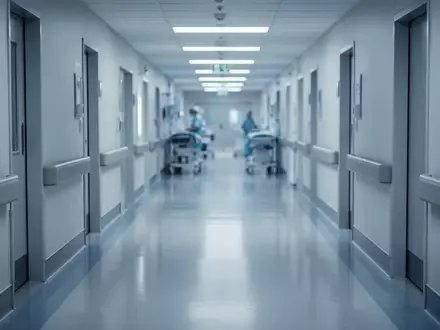 Ein heller, steriler Krankenhausflur in einer modernen medizinischen Einrichtung mit klaren architektonischen Linien. - Foto: über boerse-global.de