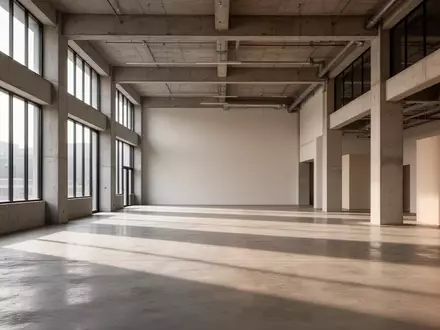 Ein minimalistischer, leerer Industrieraum mit hohen Decken und natürlichem Lichteinfall, der eine offene Atmosphäre vermittelt. - Foto: über boerse-global.de
