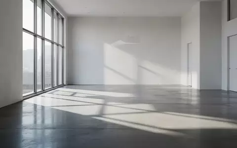 Ein minimalistischer, lichtdurchfluteter Architekturraum mit klaren Linien und geometrischen Schatten auf einem Betonboden. - Foto: über boerse-global.de