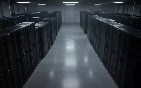Reihen von leeren, dunklen Serverracks in einem minimalistischen, unbeleuchteten Serverraum mit glänzendem Betonboden. - Foto: über boerse-global.de