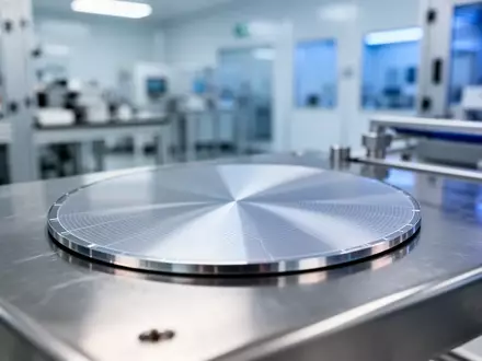 Eine Nahaufnahme eines Silizium-Wafers in einer sterilen, hochmodernen Produktionsumgebung für Mikrotechnik. - Foto: über boerse-global.de