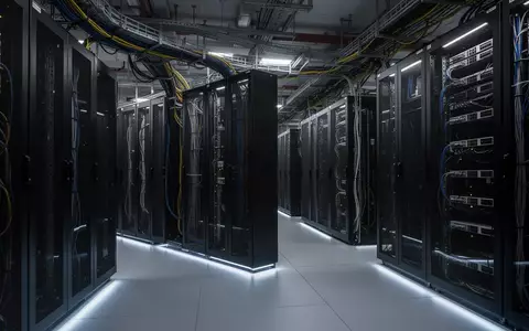 Reihen von Serverschränken in einem modernen Rechenzentrum bei gedimmter Beleuchtung. - Foto: über boerse-global.de
