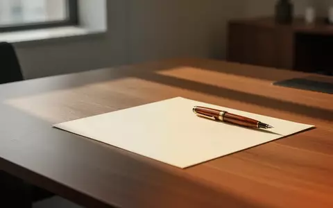 Ein leerer Schreibtisch mit einem Füllfederhalter und einem leeren Blatt Papier in einem hellen, professionellen Büro. - Foto: über boerse-global.de