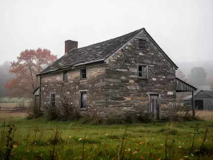 Ein historisches Bauernhaus in einer herbstlichen ländlichen Umgebung bei bewölktem Himmel. - Foto: über boerse-global.de