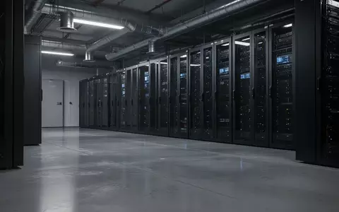 Ein minimalistisch beleuchteter Serverraum mit dunklen Metall-Serverracks in einer industriellen Umgebung. - Foto: über boerse-global.de