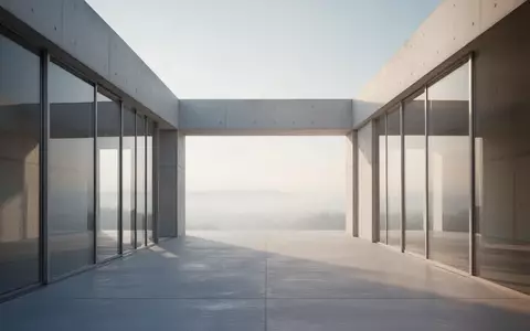 Minimalistische moderne Architektur mit klaren geometrischen Linien und hellen Betonflächen unter einem klaren Himmel. - Foto: über boerse-global.de