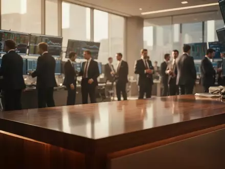 Ein belebter Finanzhandelsplatz mit professionellen Akteuren in einer modernen Büroumgebung bei natürlichem Licht. - Foto: über boerse-global.de