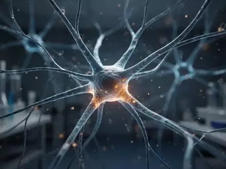 Nahaufnahme einer komplexen neuronalen Netzwerkstruktur in einem Laborumfeld zur Visualisierung der Nervenforschung. - Foto: über boerse-global.de