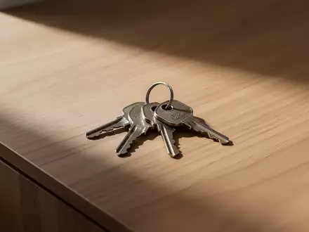 Ein Schlüsselbund auf einer minimalistischen Holzoberfläche in einem dezent beleuchteten Raum. - Foto: über boerse-global.de