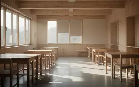 Ein heller, minimalistischer Gruppenraum in einer Kindertagesstätte mit schlichten Holzmöbeln und viel natürlichem Lichteinfall. - Foto: über boerse-global.de