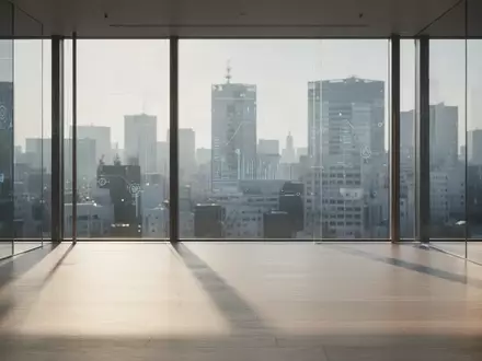 Ein minimalistisches, modernes Büro mit natürlichem Lichteinfall und Blick auf eine japanische Stadtlandschaft. - Foto: über boerse-global.de