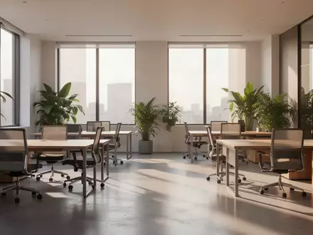 Ein minimalistisches, helles Großraumbüro mit Holzschreibtischen und Pflanzen ohne sichtbare Technik. - Foto: über boerse-global.de