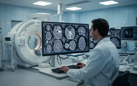 Ein Mediziner betrachtet medizinische Bildgebungsdaten an einem modernen Monitor in einer radiologischen Praxis. - Foto: über boerse-global.de