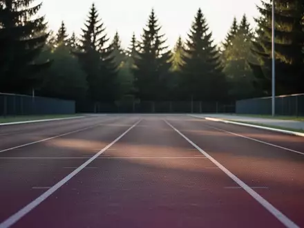 Eine leere, moderne Laufbahn in einer naturnahen Umgebung bei Sonnenaufgang als Symbol für sportliche Aktivität. - Foto: über boerse-global.de