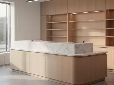 Ein minimalistisch gestalteter, heller Apothekentresen in einer ruhigen, modernen Umgebung ohne Personen. - Foto: über boerse-global.de