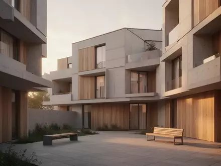 Moderne Wohnhausarchitektur mit klaren Linien und einem ruhigen Innenhof bei natürlichem Licht. - Foto: über boerse-global.de