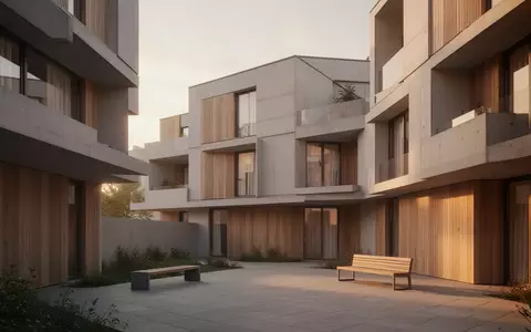 Moderne Wohnhausarchitektur mit klaren Linien und einem ruhigen Innenhof bei natürlichem Licht. - Foto: über boerse-global.de