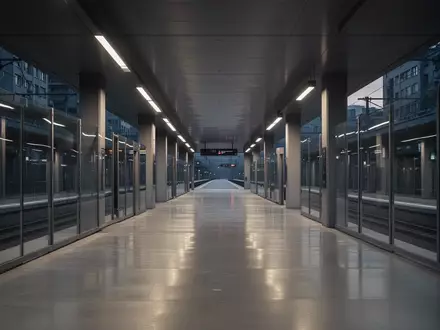 Eine menschenleere, moderne U-Bahn-Station mit klaren architektonischen Linien und sanfter Beleuchtung bei Dämmerung. - Foto: über boerse-global.de
