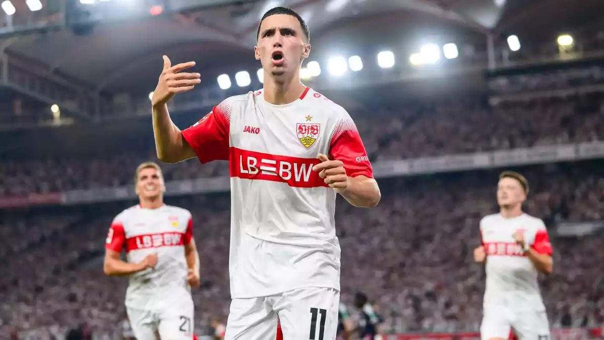 Erzielte das sehenswerte 1:0 für den VfB: Bilal El Khannouss.   - Bild: Tom Weller/dpa