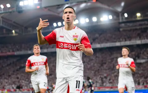 Erzielte das sehenswerte 1:0 für den VfB: Bilal El Khannouss.   - Foto: Tom Weller/dpa