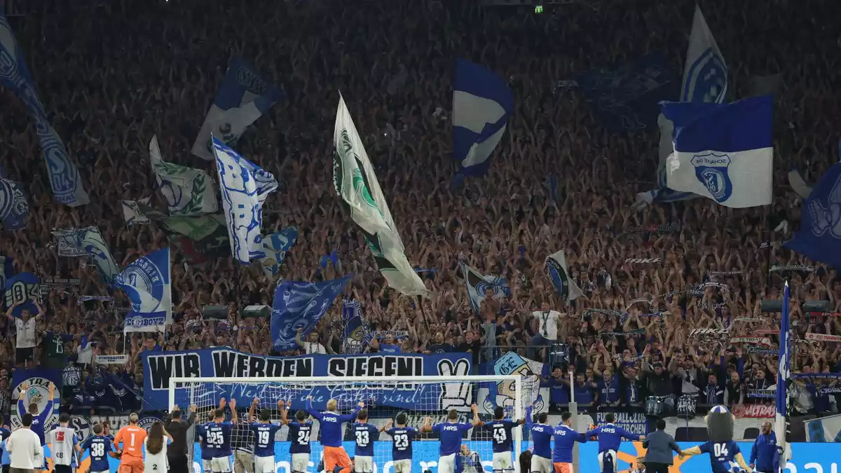 Die Schalker Spieler werden gefeiert. - Bild: Fabian Strauch/dpa