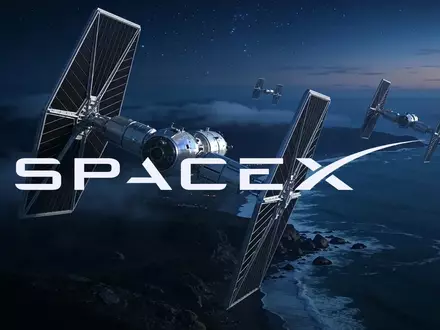 Hochmoderne Satellitenkonstellation im Orbit über einer nächtlichen Küstenlandschaft, atmosphärische Lichtstimmung. - Foto: über boerse-global.de