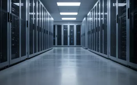 Eine moderne, sterile Serverraum-Umgebung mit bläulicher Beleuchtung und unbeschrifteten Serverschränken. - Foto: über boerse-global.de