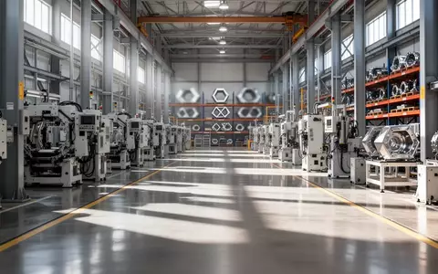 Eine weitläufige, moderne Fabrikhalle eines Automobilherstellers mit strukturierten Arbeitsgängen und industriellen Anlagen. - Foto: über boerse-global.de