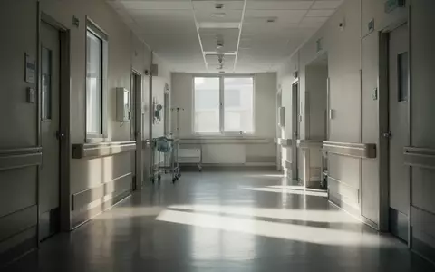 Ein leerer, sonnendurchfluteter Krankenhausflur mit minimalistischer Architektur und klaren Linien. - Foto: über boerse-global.de