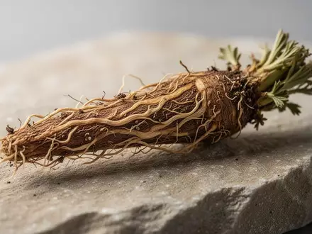Ein getrocknetes Fingerkraut-Rhizom auf einer Steinoberfläche in einem wissenschaftlichen Kontext. - Foto: über boerse-global.de