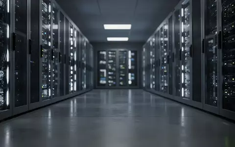 Dunkler, modern wirkender Serverraum mit unscharfen, bläulich leuchtenden Serverschränken in einer kühlen Umgebung. - Foto: über boerse-global.de