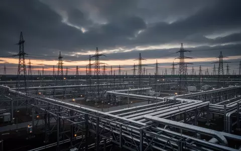 Weitläufige, nächtliche Industrieanlage mit Stahlstrukturen und technischer Infrastruktur unter einem dramatischen Himmel. - Foto: über boerse-global.de